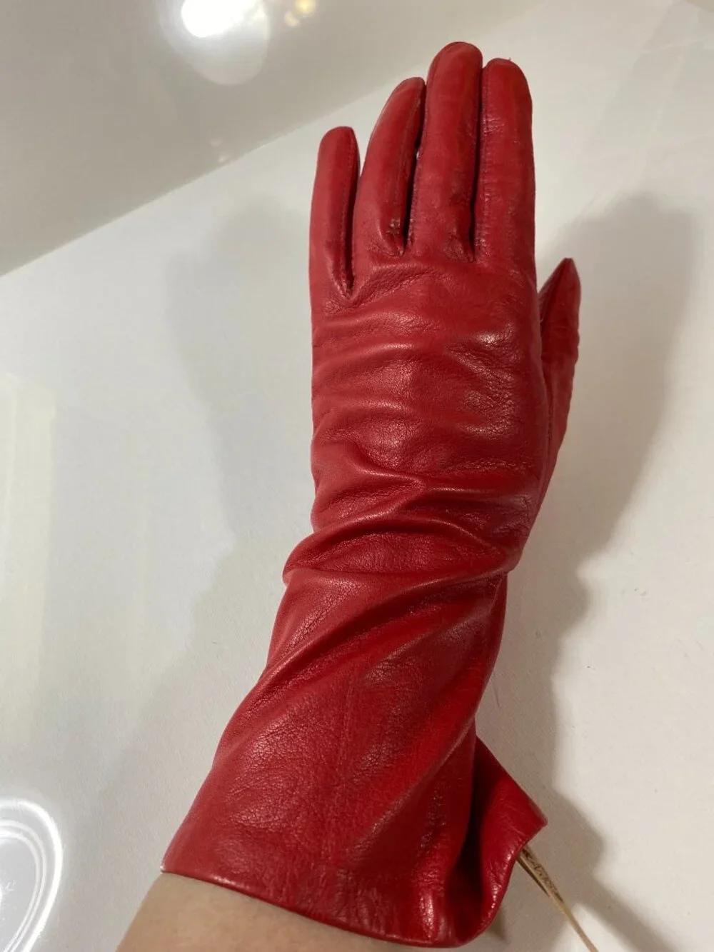 VINTAGE 80s Anne Klein by Aris Cherry Red Leather Gloves, Lined, Women's Size 7